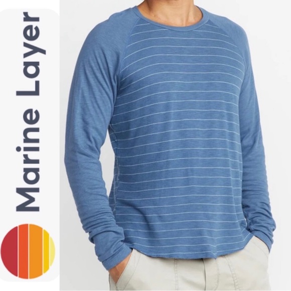Marine Layer Other - Marine Layer Double Knit Baseball Raglan in Vintage Indigo Stripe Shirt Men’s M